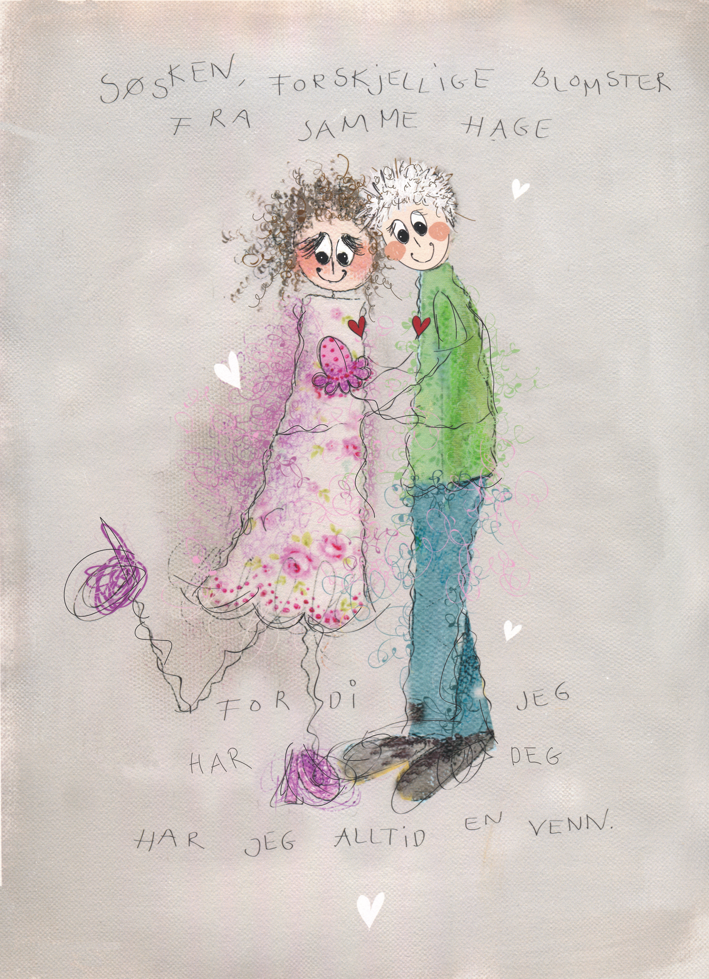 Søsken, forskjellige blomster fra samme hage